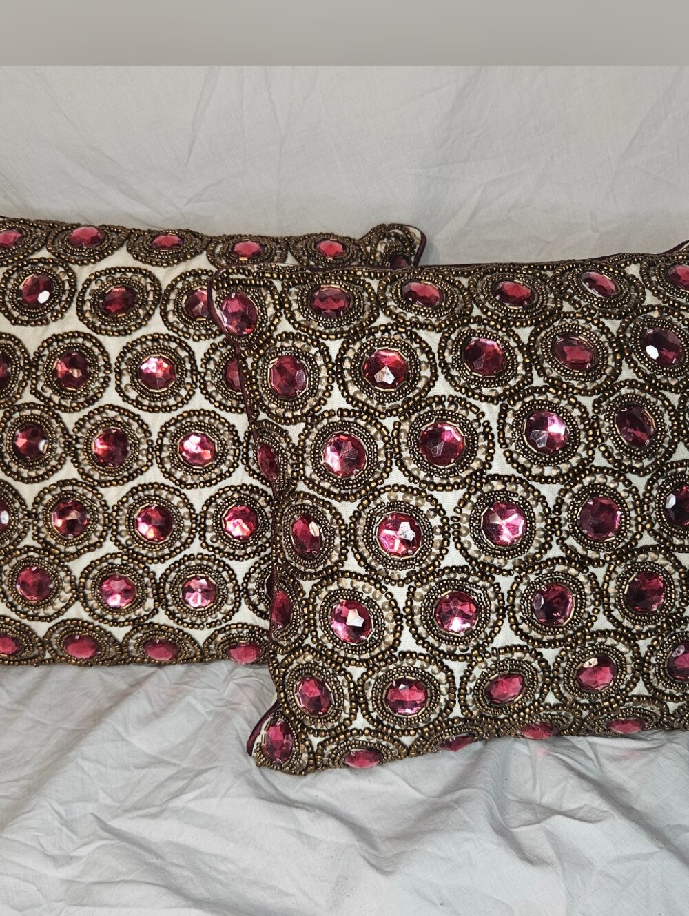 Accent Pillows Lot Of 2 Faux Gemstone Beaded